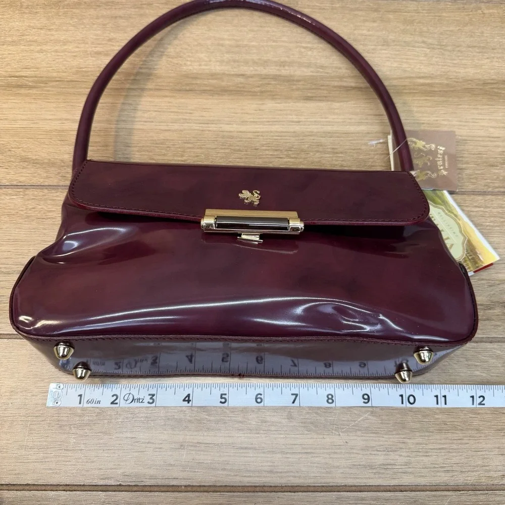 Pratesi Barchetta Italian Leather Shoulder Bag Chianti Burgundy Gold Hardware